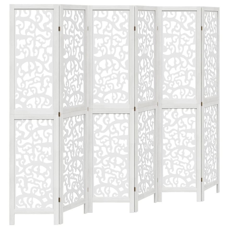 Cloison de séparation 6 panneaux blanc bois de paulownia massif - Photo n°1