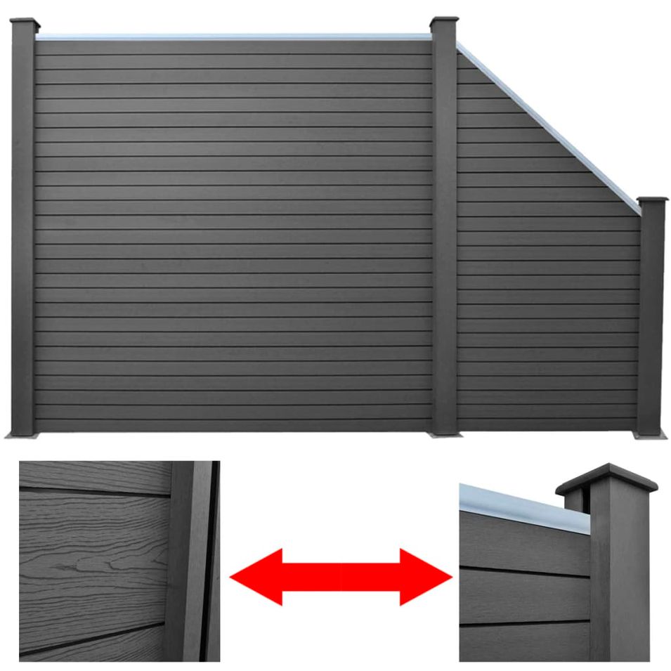 Clôture 1 carrée et 1 inclinée WPC 283 cm Gris - Photo n°1