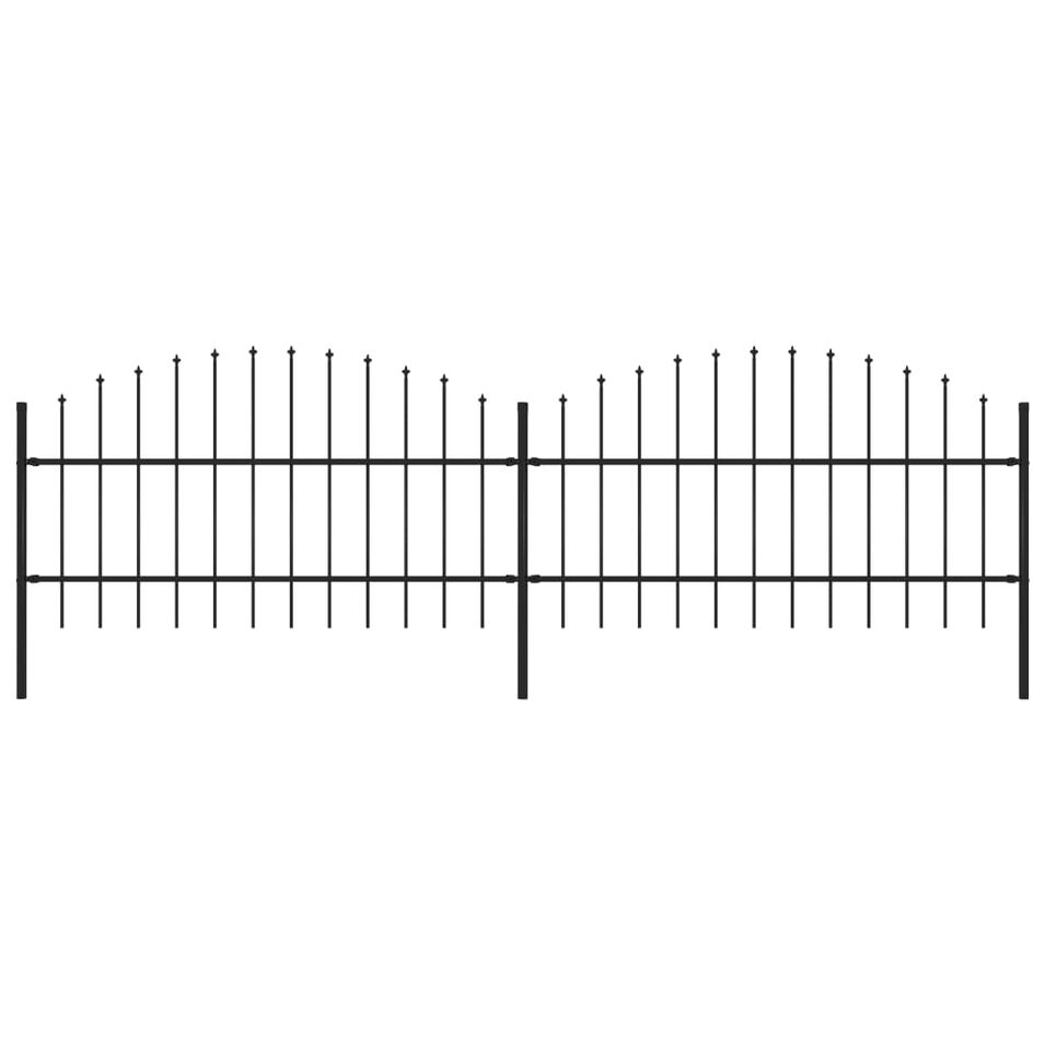 Clôture de jardin à dessus en lance Acier (0,75-1)x3,4 m Noir - Photo n°1