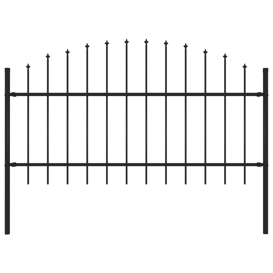 Clôture de jardin à dessus en lance Acier (1-1,25)x1,7 m Noir - Photo n°1