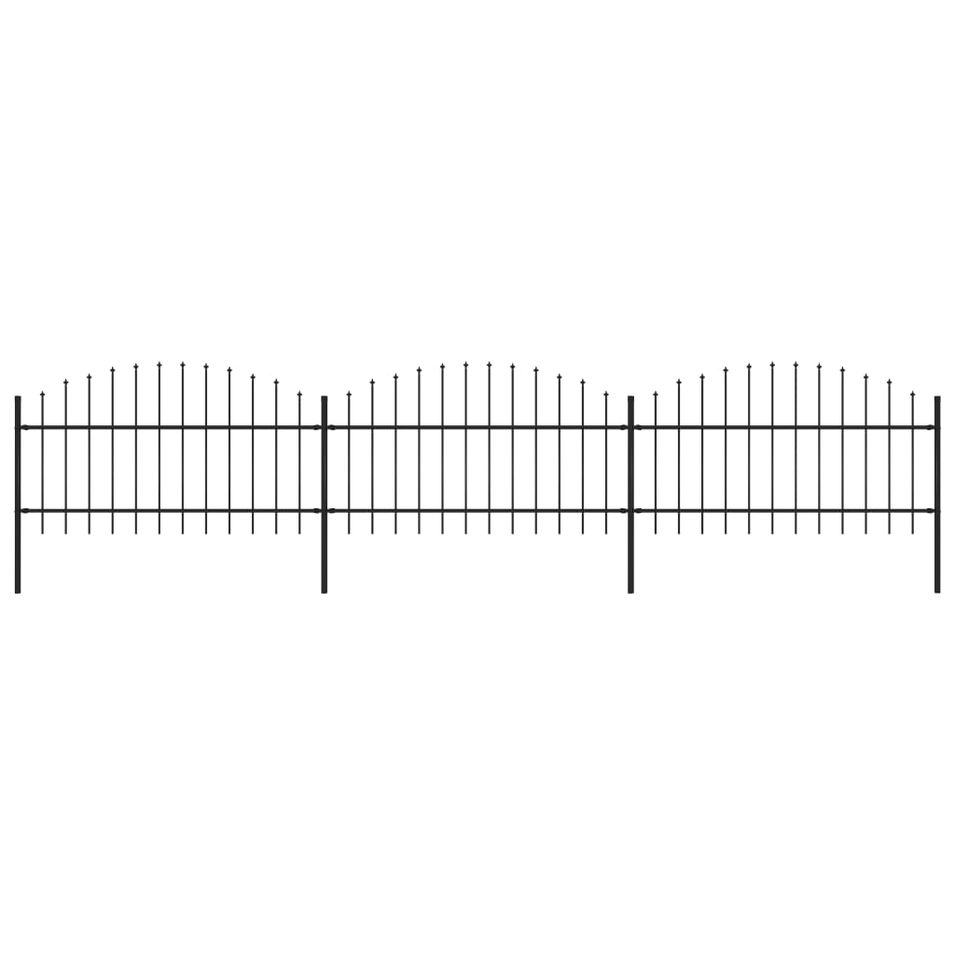 Clôture de jardin à dessus en lance Acier (1-1,25)x5,1 m Noir - Photo n°1