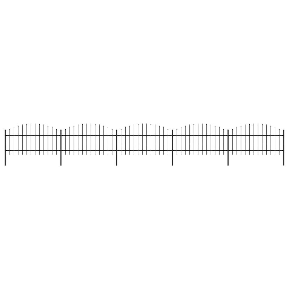 Clôture de jardin à dessus en lance Acier (1-1,25)x8,5 m Noir - Photo n°1