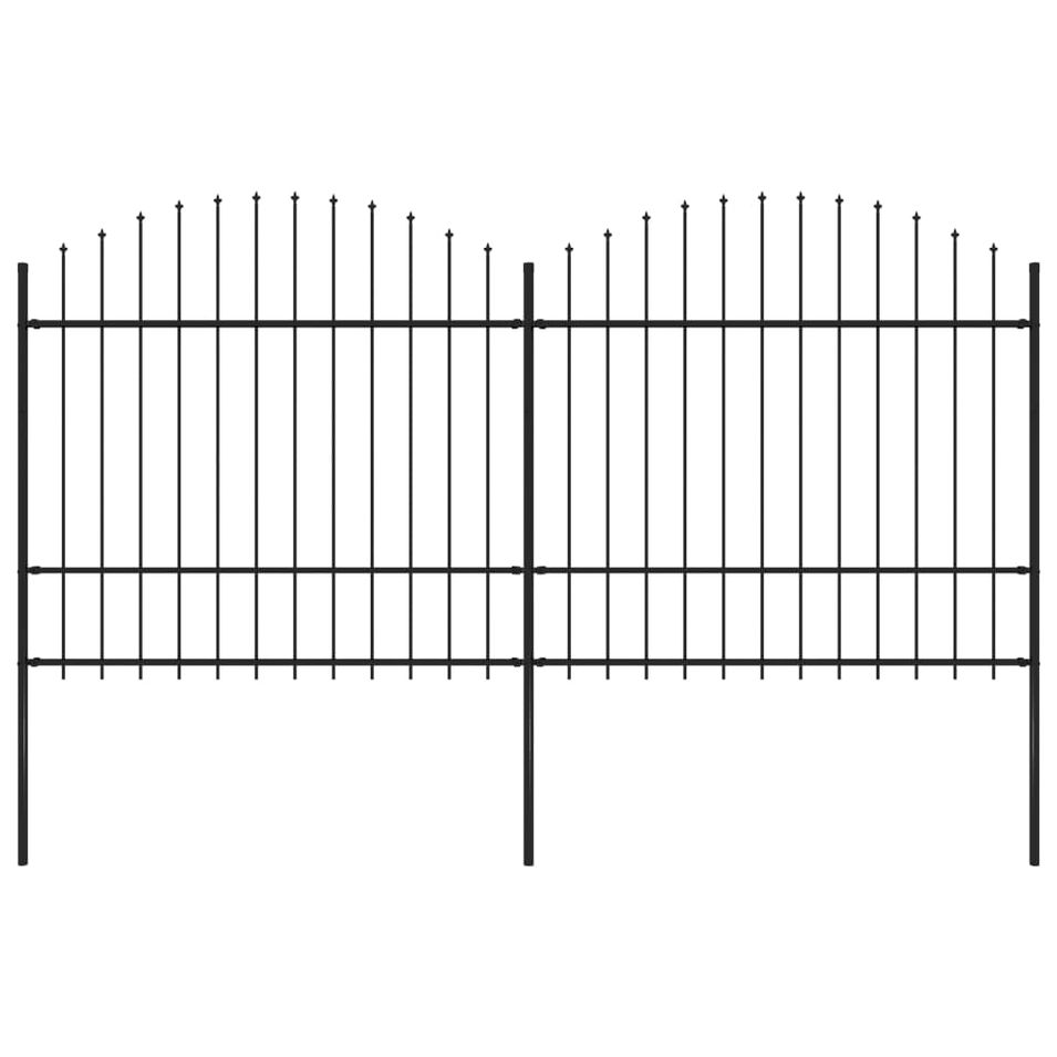 Clôture de jardin à dessus en lance Acier (1,5-1,75)x3,4 m Noir - Photo n°1