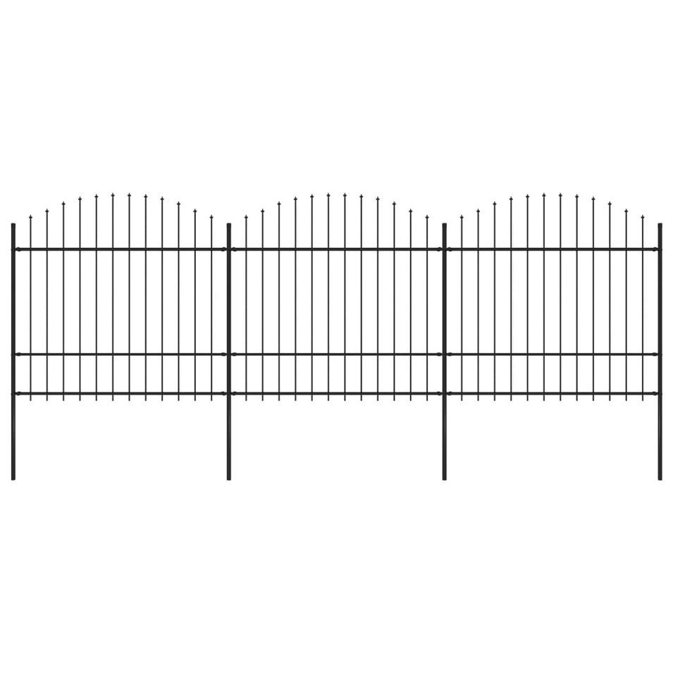 Clôture de jardin à dessus en lance Acier (1,5-1,75)x5,1 m Noir - Photo n°1