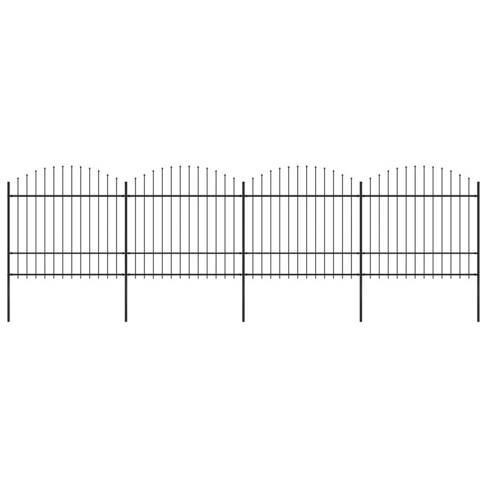 Clôture de jardin à dessus en lance Acier (1,5-1,75)x6,8 m Noir - Photo n°1