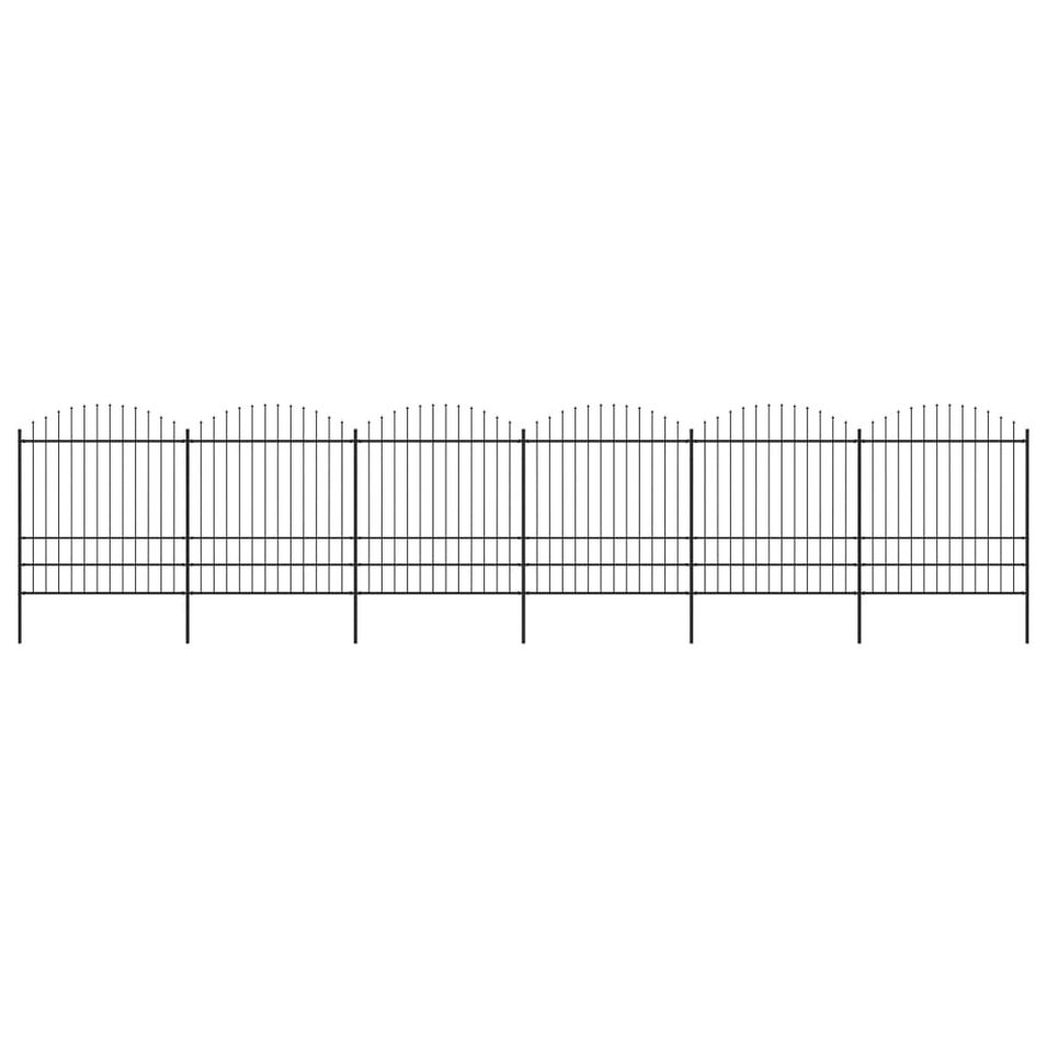 Clôture de jardin à dessus en lance Acier (1,75-2)x10,2 m Noir - Photo n°1
