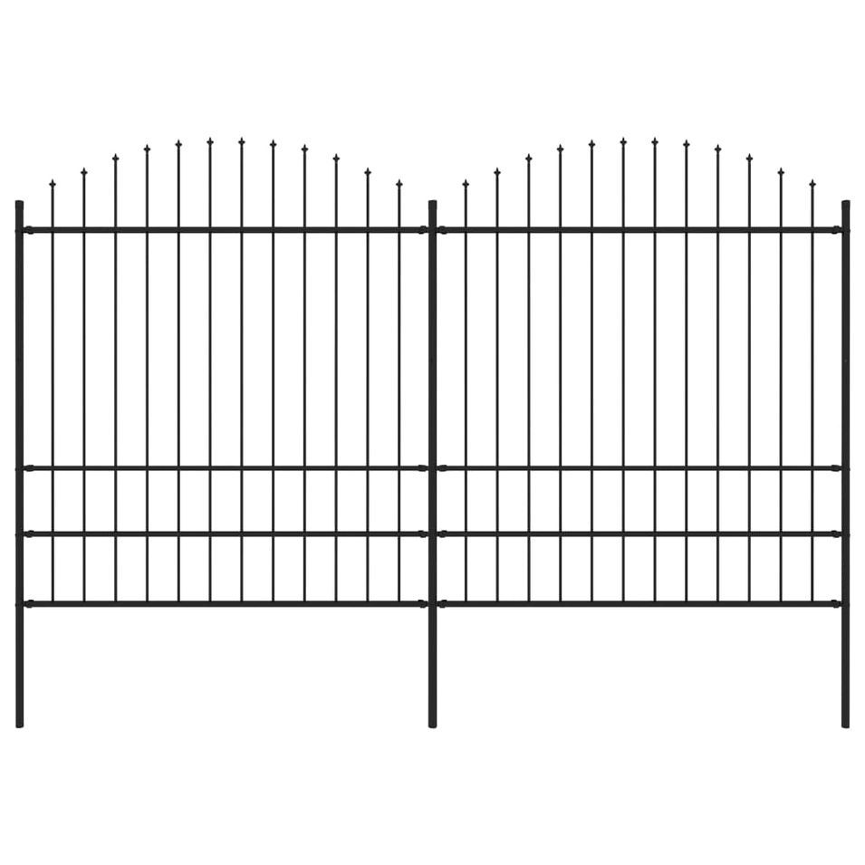 Clôture de jardin à dessus en lance Acier (1,75-2)x3,4 m Noir - Photo n°1