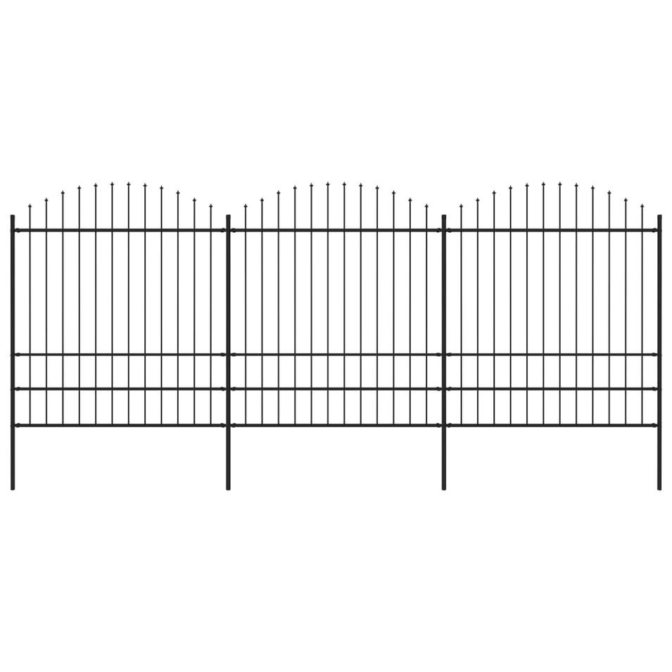 Clôture de jardin à dessus en lance Acier (1,75-2)x5,1 m Noir - Photo n°1
