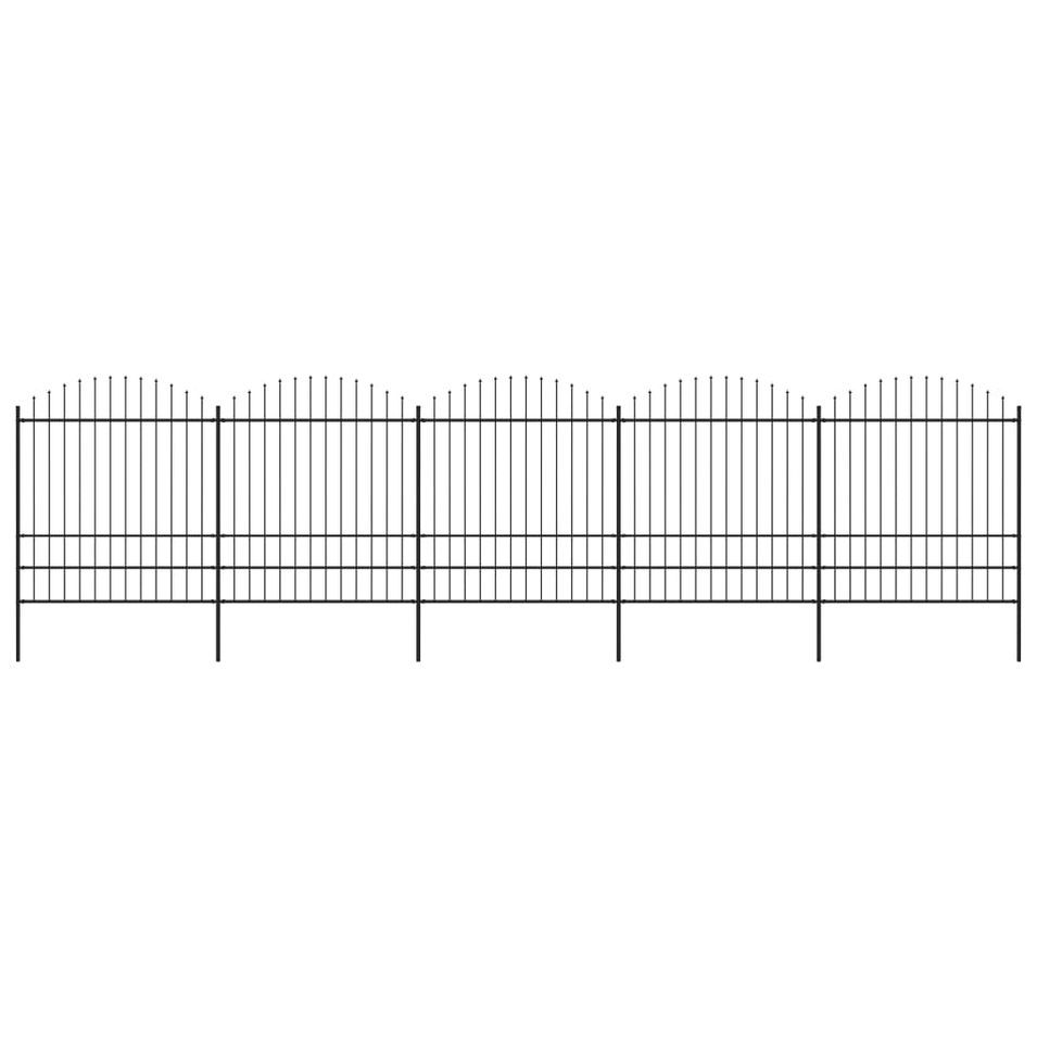 Clôture de jardin à dessus en lance Acier (1,75-2)x8,5 m Noir - Photo n°1