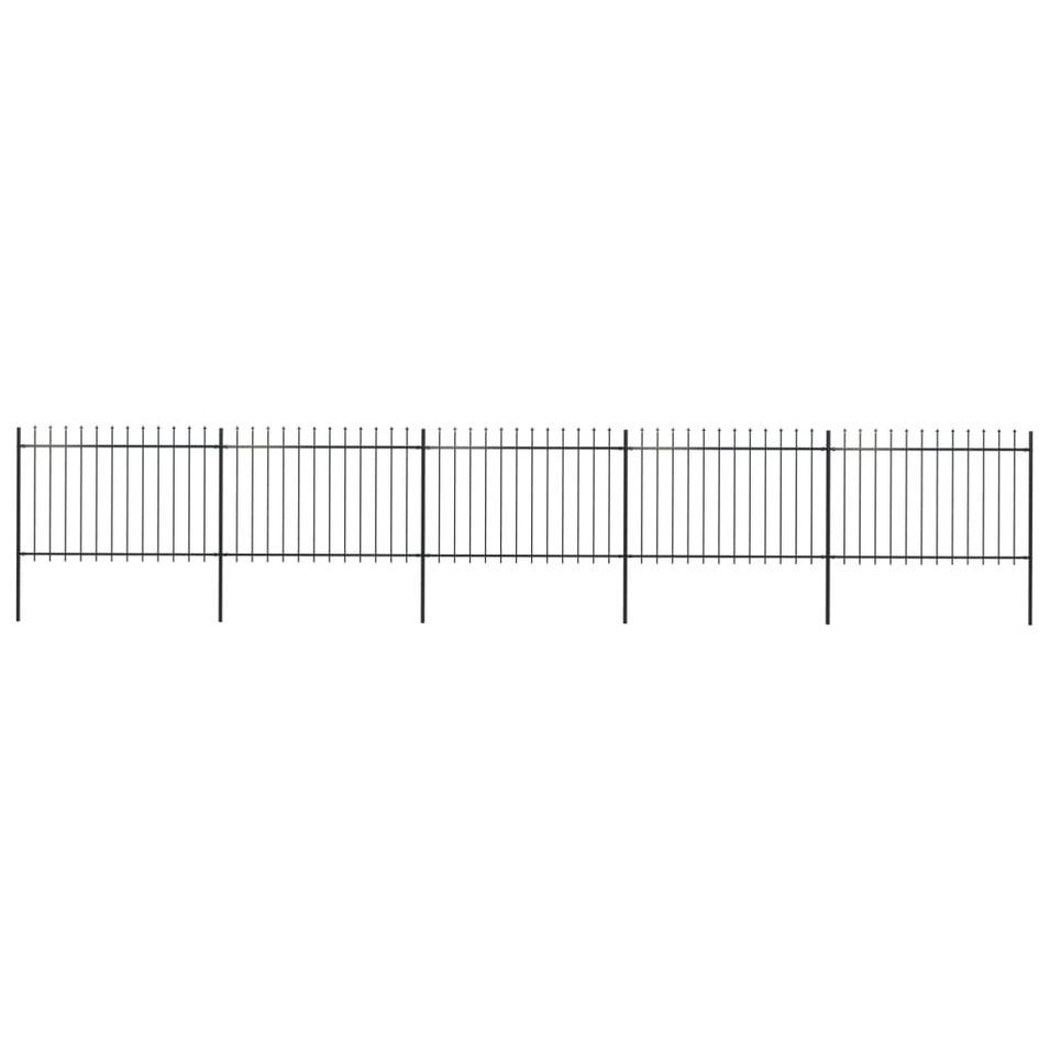 Clôture de jardin avec dessus en lance Acier 8,5 x 1,2 m Noir - Photo n°1