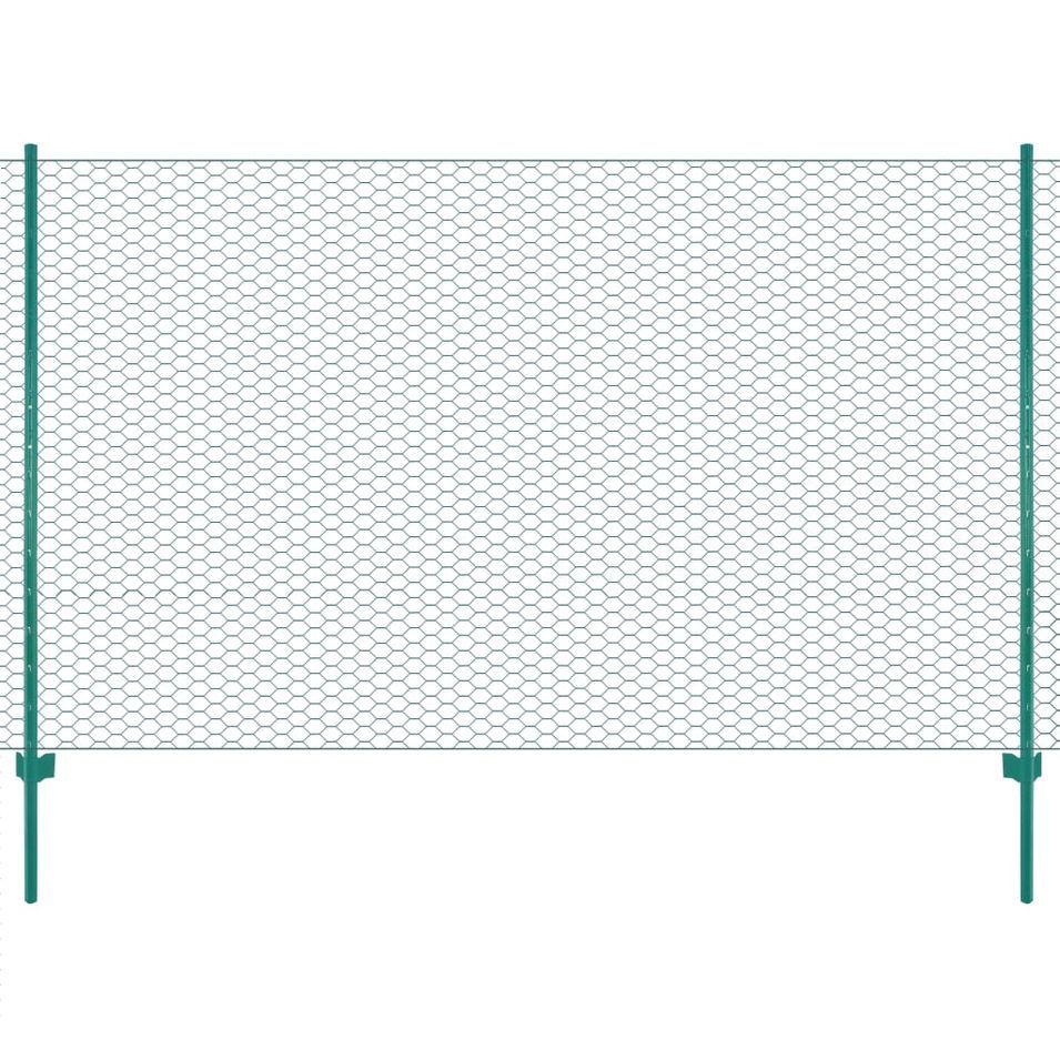 Clôture en grillage métallique avec poteaux Acier 25x2 m Vert - Photo n°1