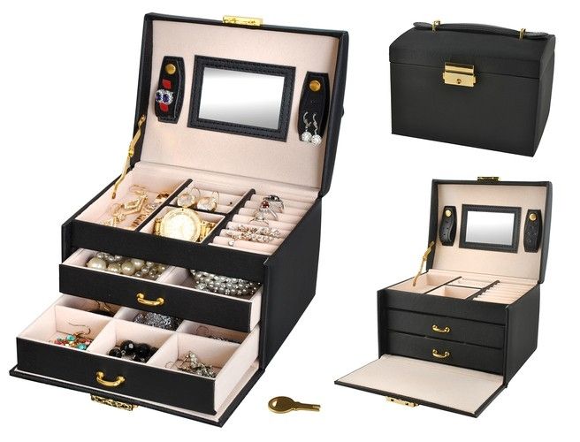 Cofanetto Porta Gioie In Similpelle Con Specchietto E 2 Cassetti/ Jewelry Box In Faux Leather With Mirror And 2 Drawers - (18 X 15 X 15cm) 6348 - Photo n°1