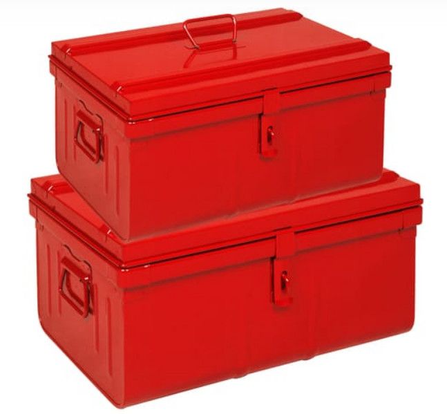 Coffre de chantier avec plateau amovible métal rouge Dax - Lot de 2 - Photo n°1