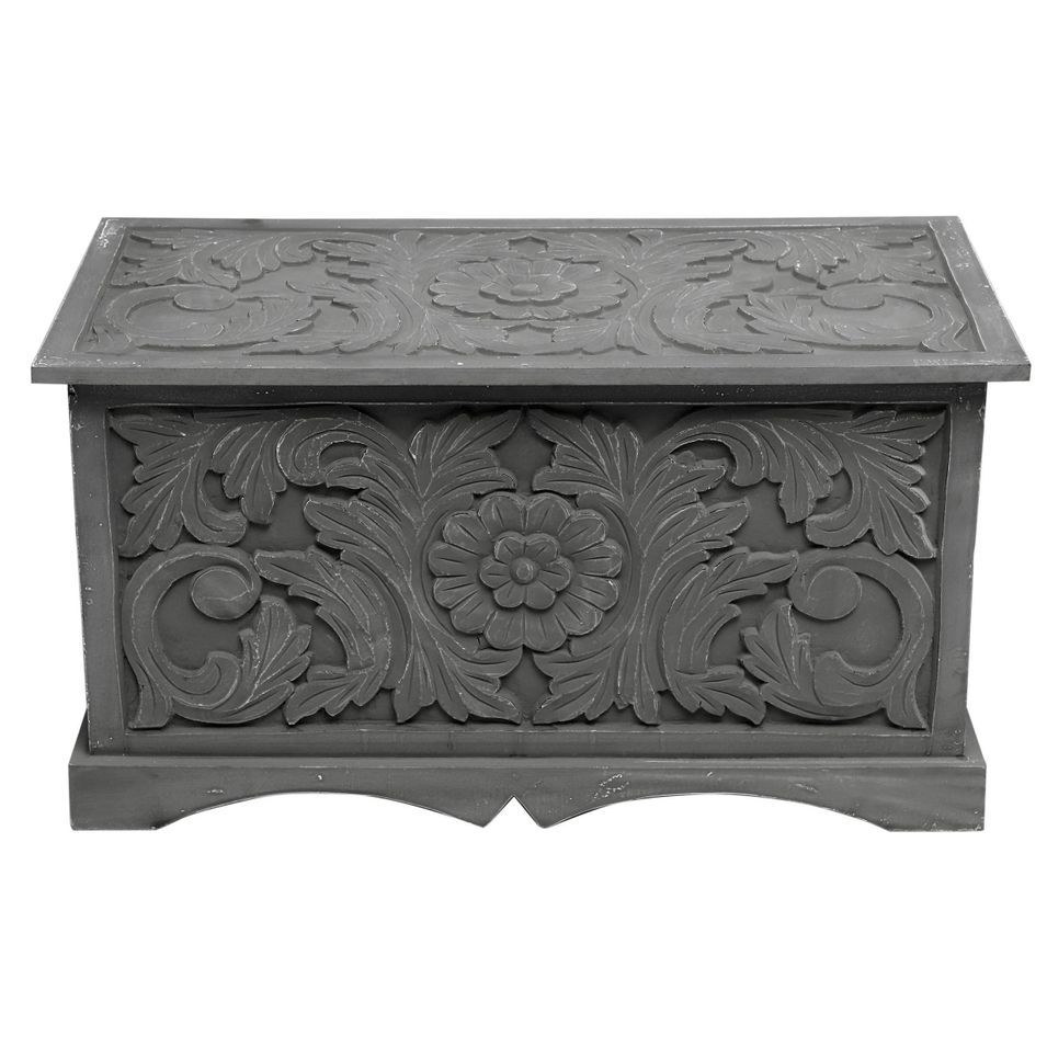 Coffre de rangement bois massif gris Toural - Photo n°1