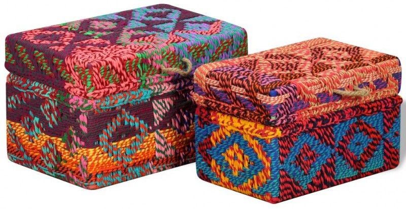 Coffre de rangement métal et tissu multicolore Indika - 2 pièces - Photo n°1