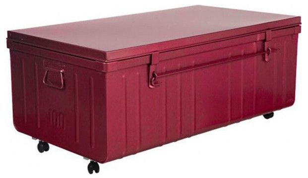 Coffre de rangement sur roulettes métal rouge nacré Cathy - Photo n°1