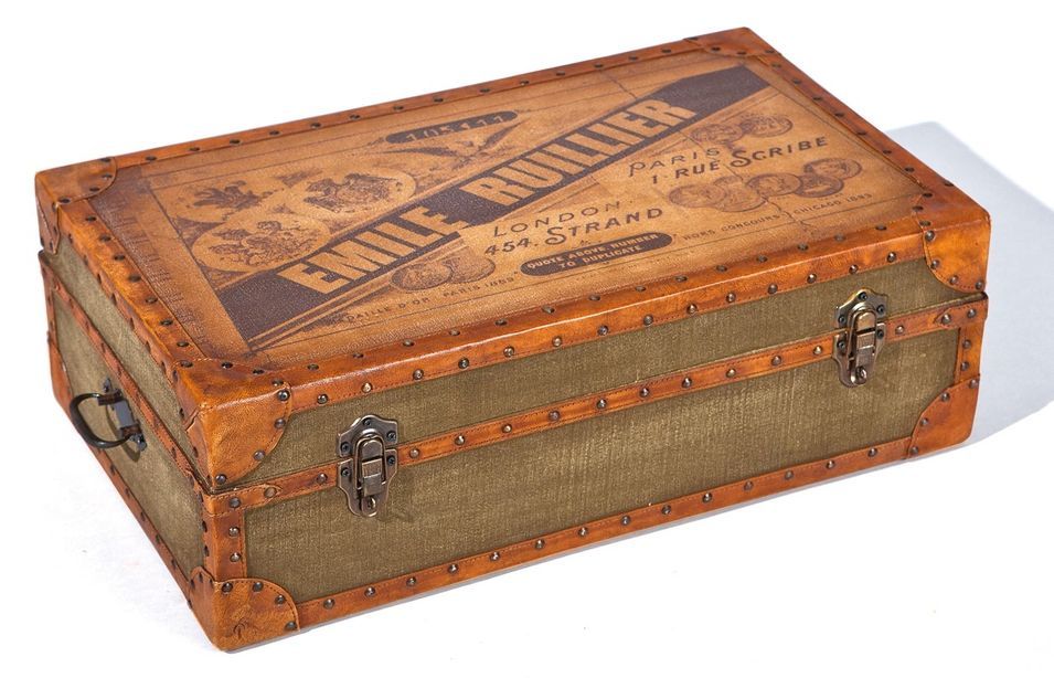 Coffre Emile Ruillier toile beige et cuir marron Mirmo - Photo n°1