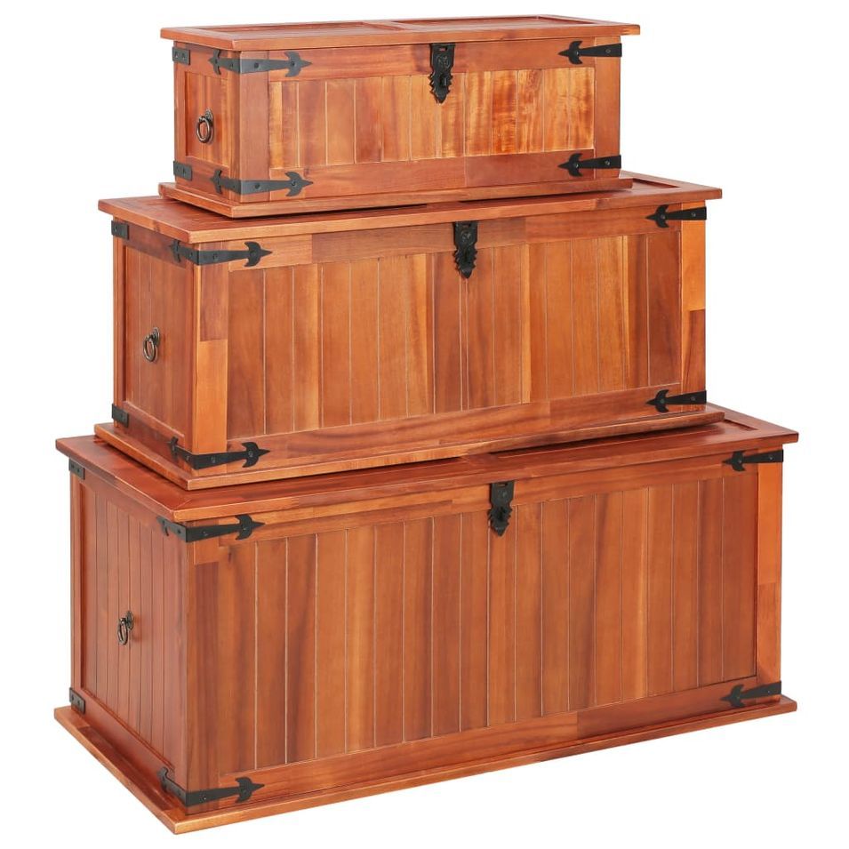 Coffres de rangement 3 pcs Bois d'acacia solide - Photo n°1