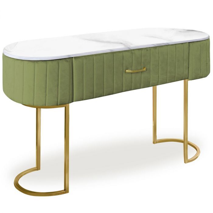 Coiffeuse 1 tiroir velours vert et pieds métal doré Lazuli - Photo n°1
