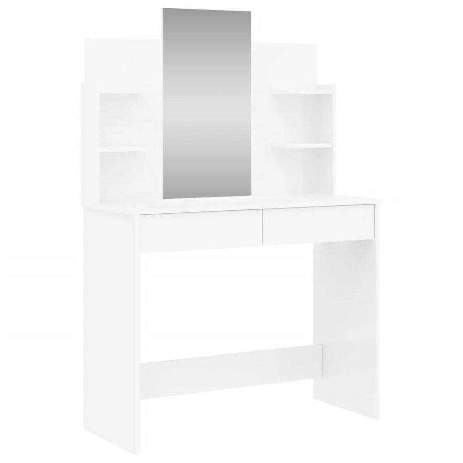 Coiffeuse avec miroir blanc brillant 96x39x142 cm - Photo n°1