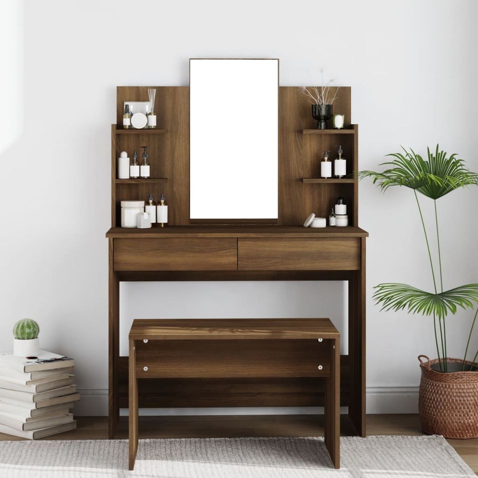 Coiffeuse avec miroir Chêne marron 96x40x142 cm - Photo n°1