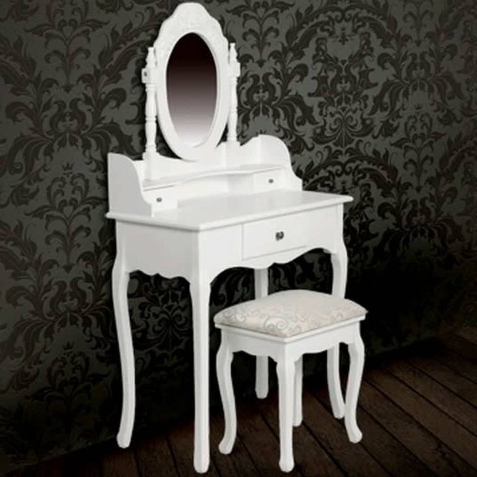 Coiffeuse avec miroir et tabouret Blanc - Photo n°1