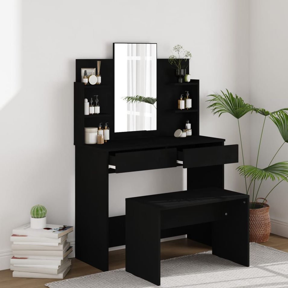 Coiffeuse avec miroir noir 96x40x142 cm - Photo n°1
