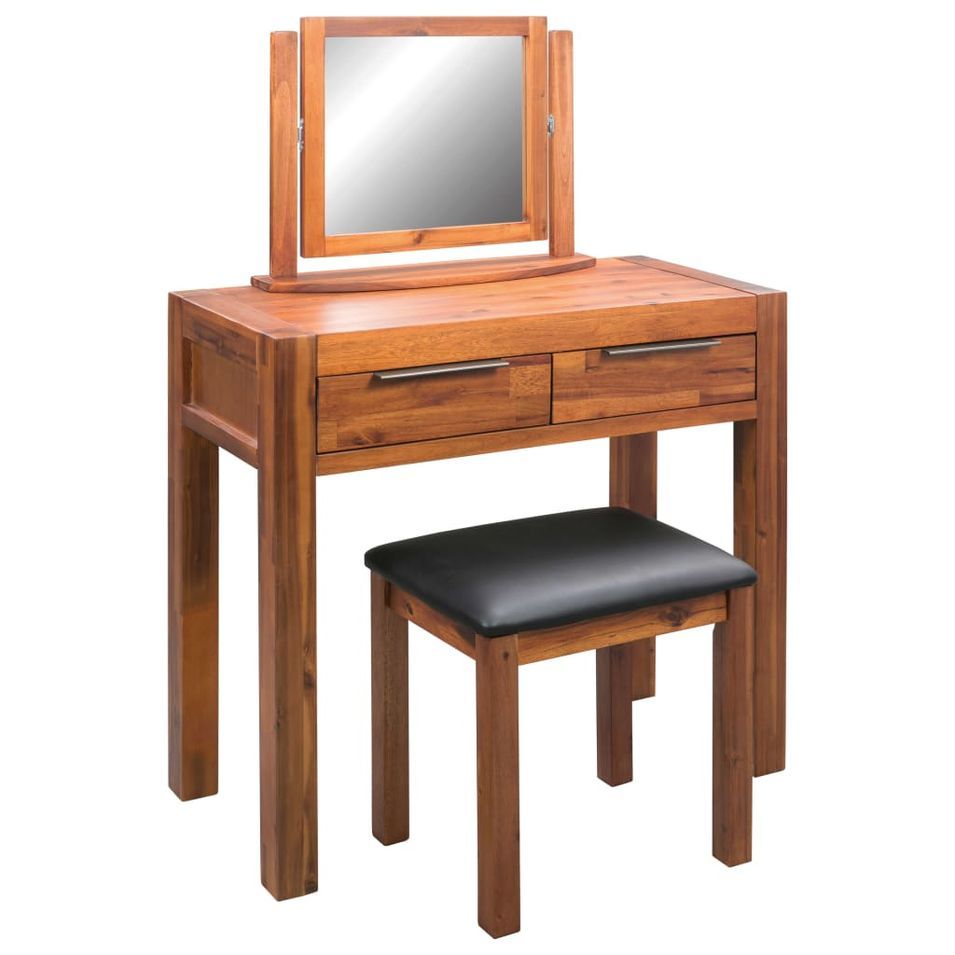 Coiffeuse avec tabouret et miroir Bois d'acacia massif - Photo n°1