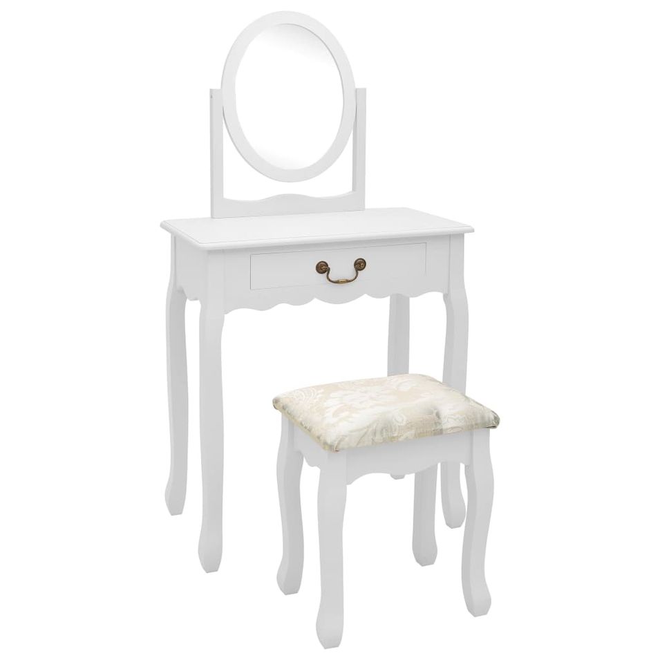 Coiffeuse et tabouret Blanc 65x36x128 cm Bois de paulownia MDF - Photo n°1