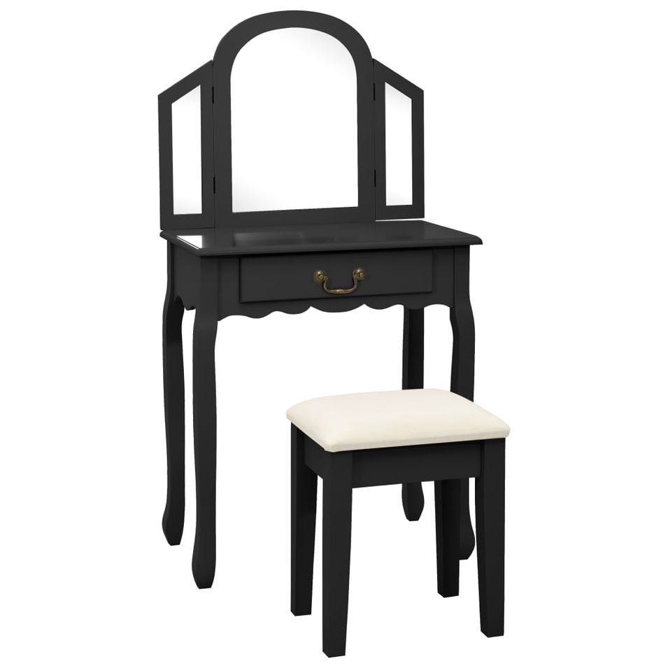 Coiffeuse et tabouret Noir 65x36x128 cm Bois de paulownia MDF - Photo n°1