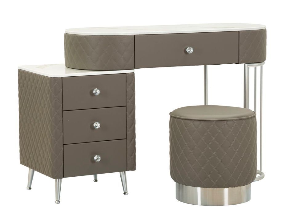 Coiffeuse Sharon grise avec tabouret et pieds argentés - Photo n°1