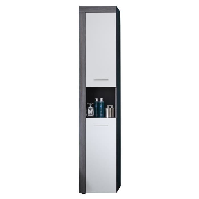Colonne de salle de bain 2 portes mélaminé blanc et gris Anide - Photo n°1