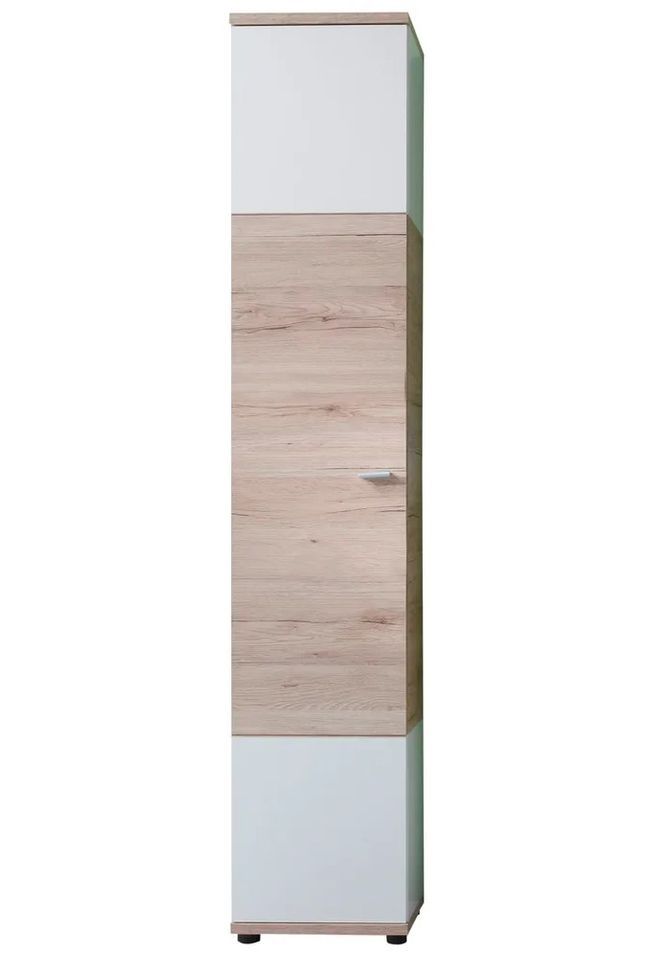 Colonne salle de bain 1 porte mélaminé blanc et chêne clair Masie - Photo n°1