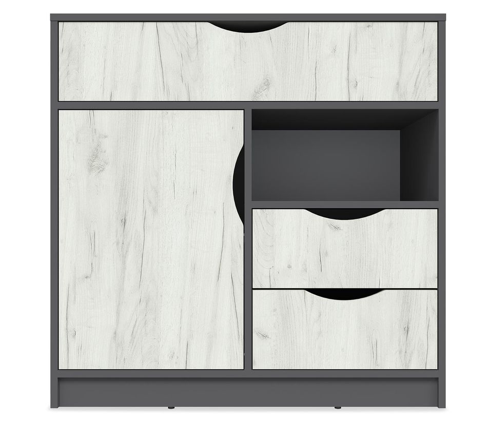 Commode 1 porte 3 tiroirs bois gris et blanc Arade - Photo n°1