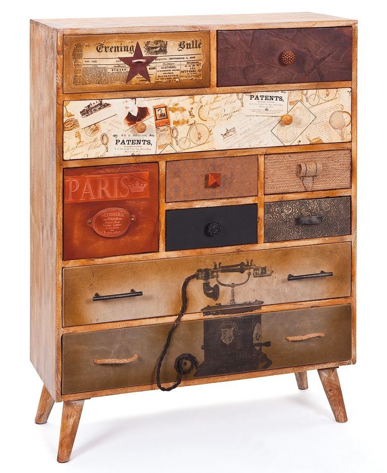 Commode 10 tiroirs manguier massif clair imprimé Nally - Photo n°1