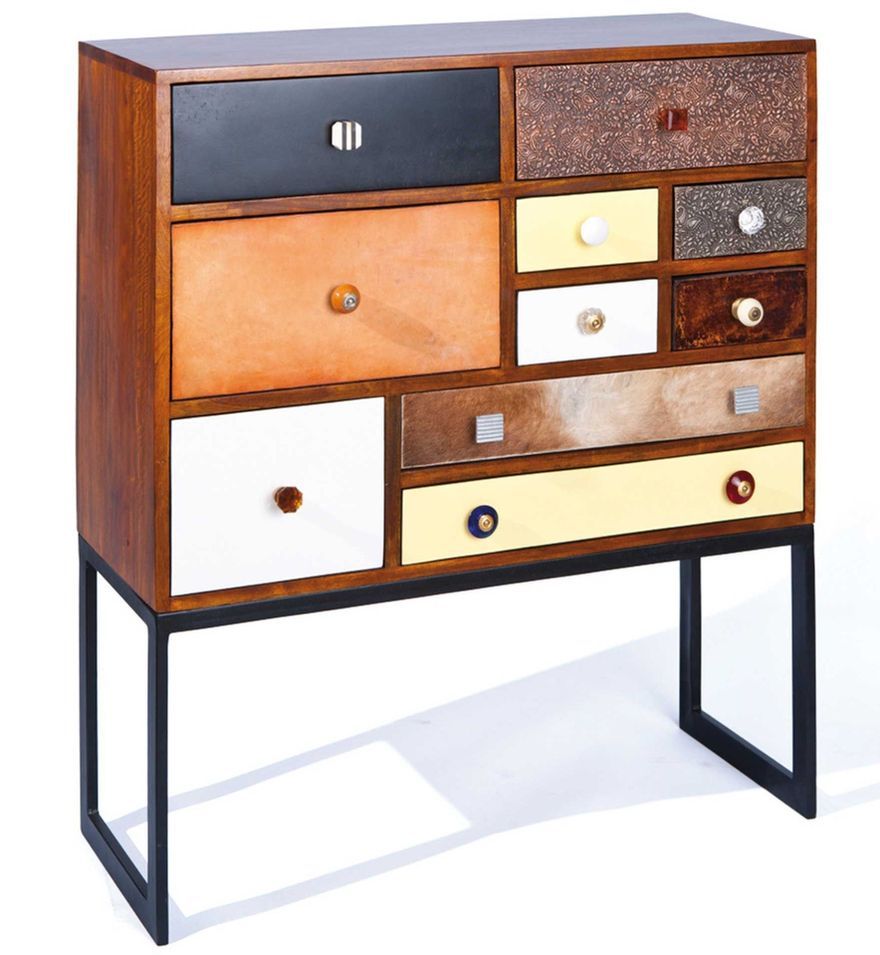 Commode 10 tiroirs manguier massif foncé et pieds métal Zigy - Photo n°1