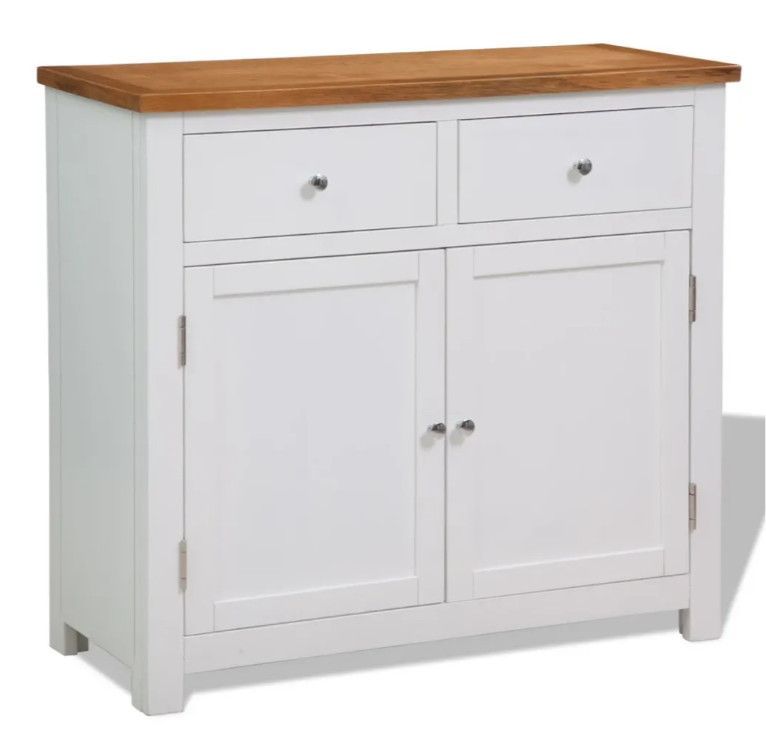Commode 2 portes 2 tiroirs acacia massif blanc et chêne clair Félicie - Photo n°1