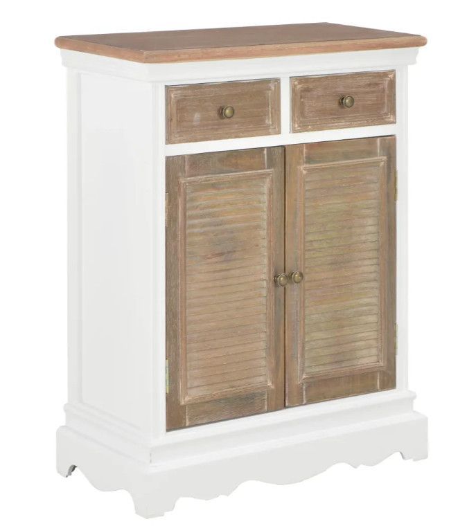 Commode 2 portes 2 tiroirs bois massif blanc et foncé Value - Photo n°1