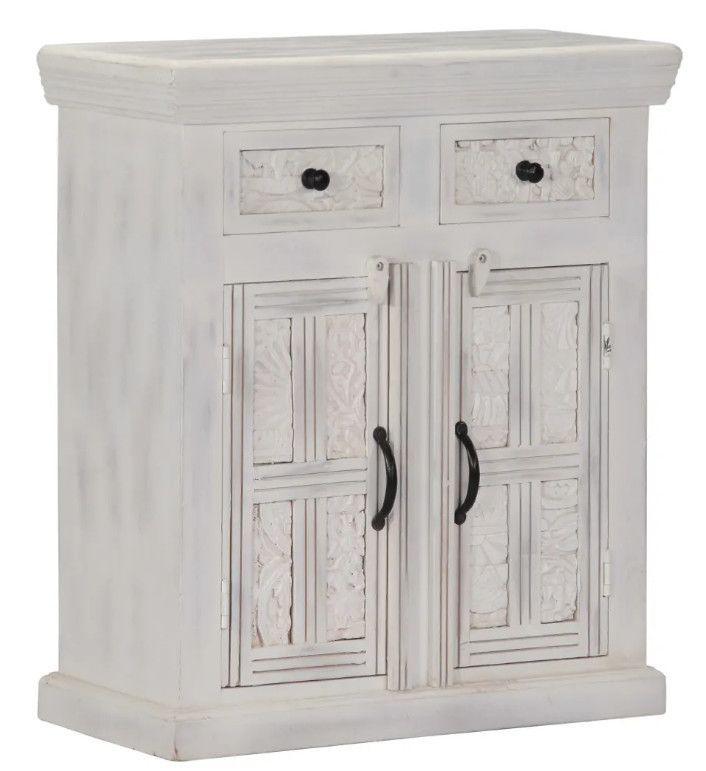 Commode 2 portes 2 tiroirs manguier massif blanc Vek - Photo n°1