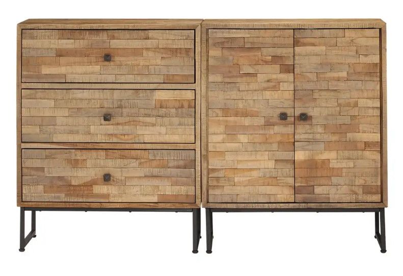 Commode 2 portes 3 tiroirs teck massif recyclé Voust - Lot de 2 - Photo n°1
