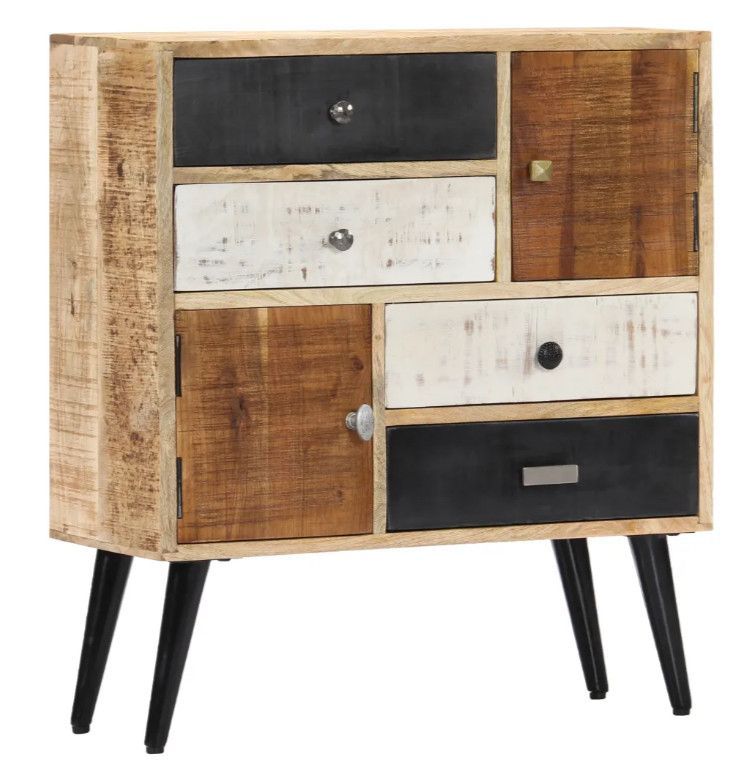 Commode 2 portes 4 tiroirs manguier massif clair et pieds métal noir Bastia - Photo n°1