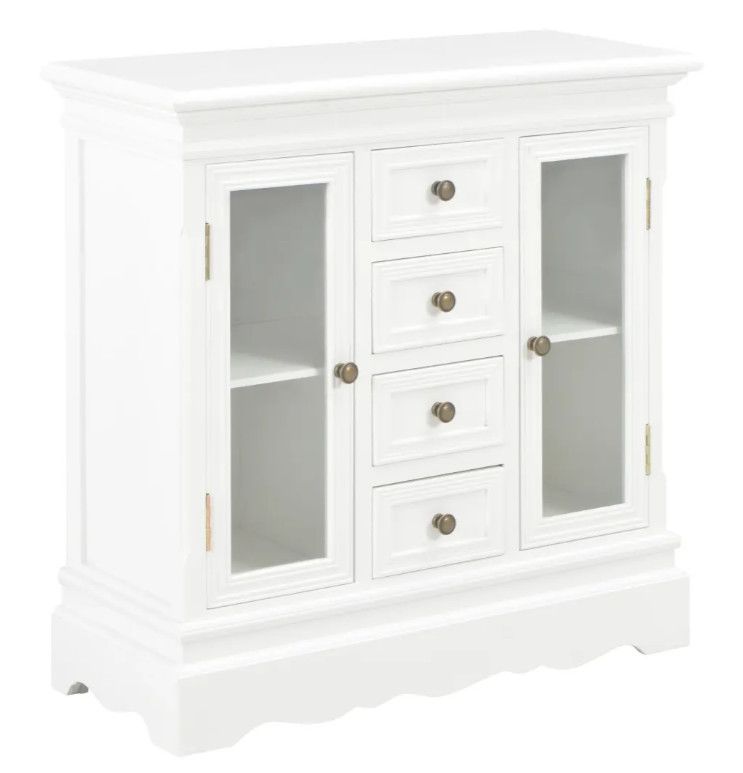 Commode 2 portes 4 tiroirs pin massif blanc Frenchy - Photo n°1