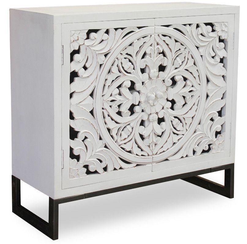 Commode 2 portes bois blanc et métal noir Dias - Photo n°1