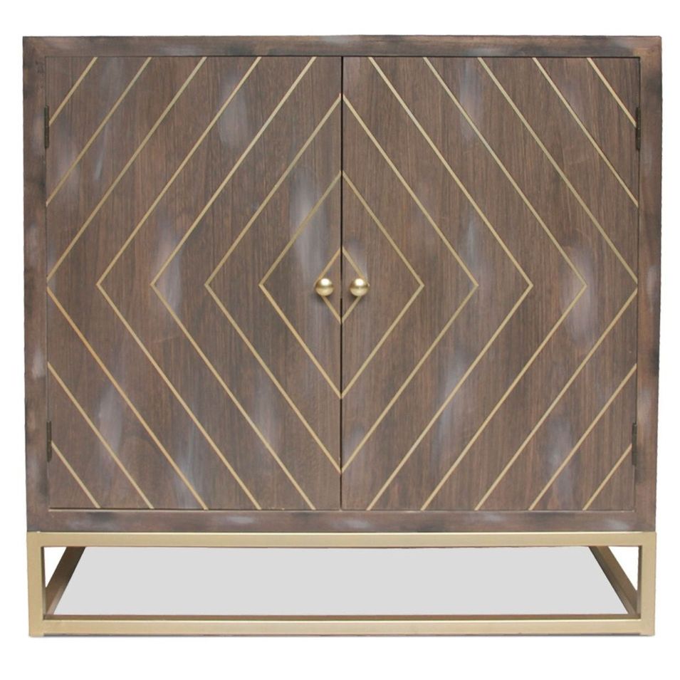 Commode 2 portes chêne foncé et pieds métal foncé Nilia - Photo n°1