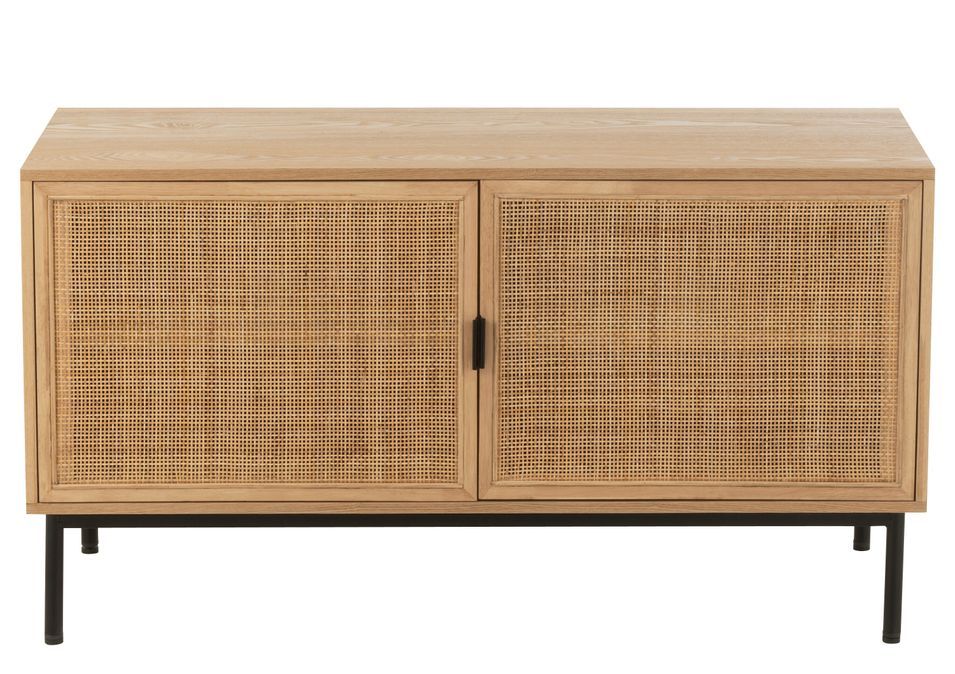 Commode 2 portes KLAKO – Bois naturel & cannage - Photo n°1