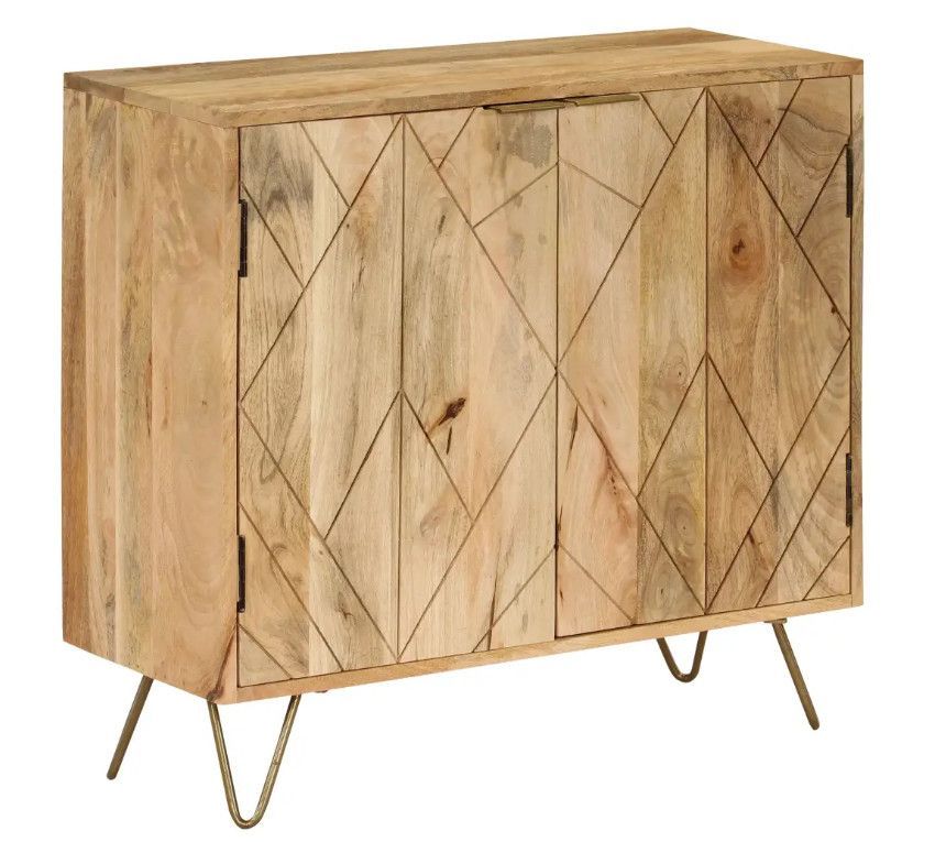 Commode 2 portes manguier massif clair et pieds métal doré Soprana - Photo n°1