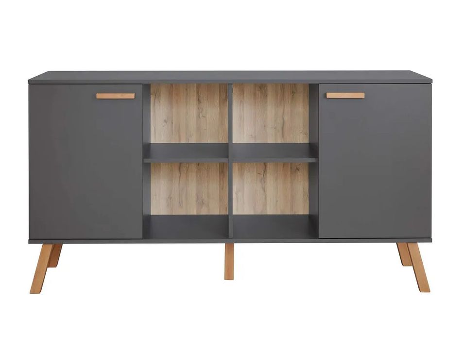 Commode 2 portes mélaminé gris mat Mathys - Photo n°1