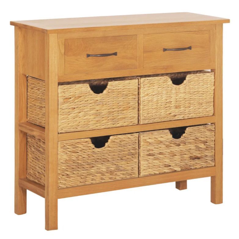 Commode 2 tiroirs 4 paniers amovibles chêne clair et jacinthe d'eau Candice - Photo n°1