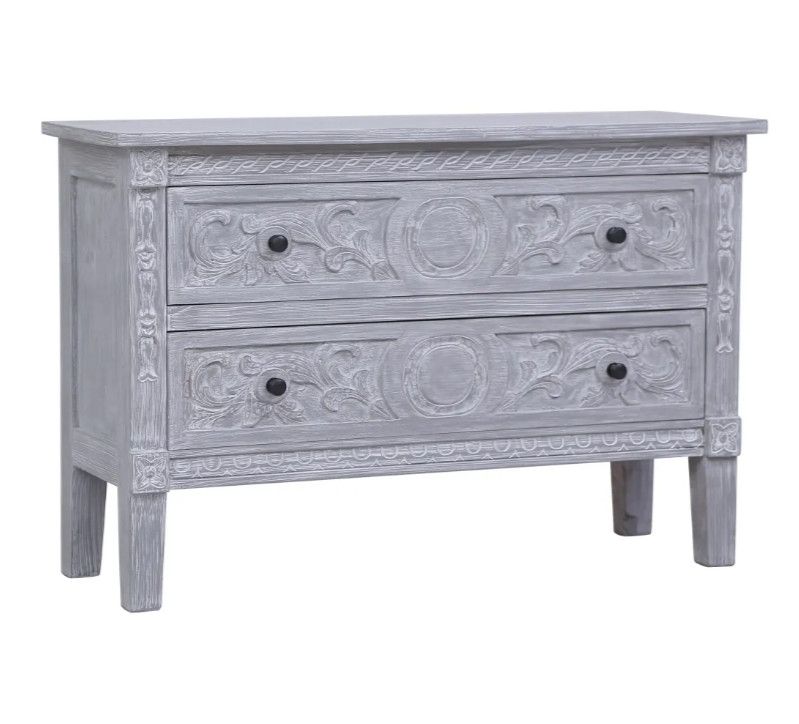 Commode 2 tiroirs acajou massif gris Jeannel - Photo n°1