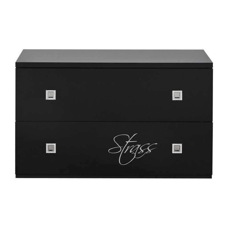 Commode 2 tiroirs laquée Noir Strass - Photo n°1